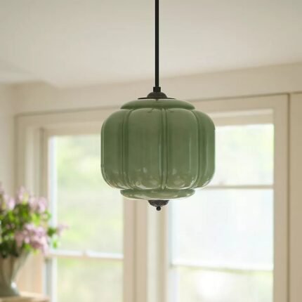 ELOISE GREEN SCALLOP MILK GLASS PENDANT CEILING LIGHT