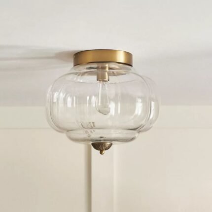 THE ELOISE SCALLOP MILK GLASS FLUSH MOUNT CEILING LIGHT IN BRASS