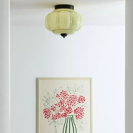 THE ELOISE GREEN MILK GLASS SCALLOP FLUSH MOUNT CEILING LIGHT WITH BLACK