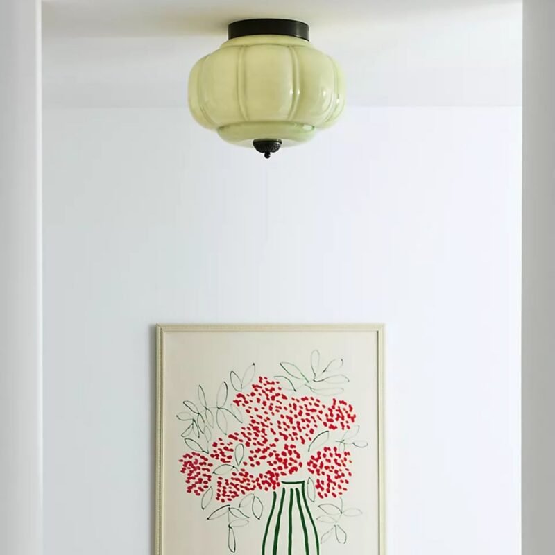 THE ELOISE GREEN MILK GLASS SCALLOP FLUSH MOUNT CEILING LIGHT WITH BLACK