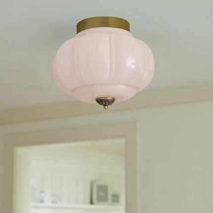 THE ELOISE PINK SCALLOP MILK GLASS FLUSH MOUNT CEILING LIGHT