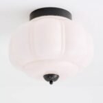 THE ELOISE PINK MILK GLASS SCALLOP FLUSH MOUNT CEILING LIGHT WITH BLACK