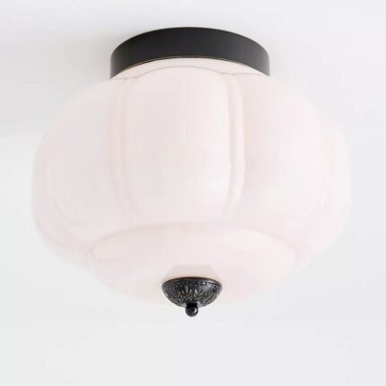 THE ELOISE PINK MILK GLASS SCALLOP FLUSH MOUNT CEILING LIGHT WITH BLACK