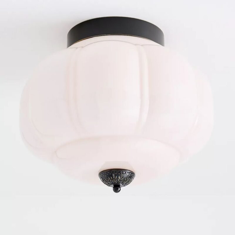 THE ELOISE PINK MILK GLASS SCALLOP FLUSH MOUNT CEILING LIGHT WITH BLACK