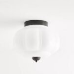 THE ELOISE WHITE MILK GLASS SCALLOP FLUSH MOUNT CEILING LIGHT WITH BLACK