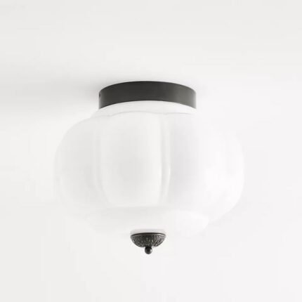 THE ELOISE WHITE MILK GLASS SCALLOP FLUSH MOUNT CEILING LIGHT WITH BLACK