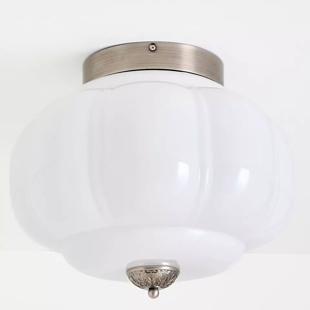 THE ELOISE WHITE MILK GLASS SCALLOP FLUSH MOUNT CEILING LIGHT WITH NICKEL THE ELOISE WHITE MILK GLASS SCALLOP FLUSH MOUNT CEILING LIGHT WITH NICKEL