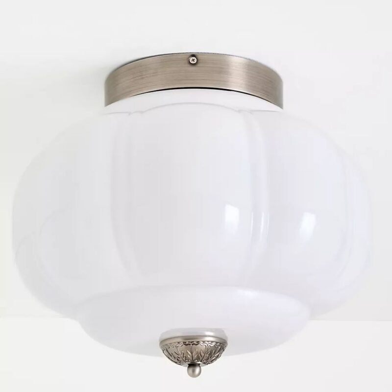 THE ELOISE BLUE MILK GLASS SCALLOP FLUSH MOUNT CEILING LIGHT WITH BLACK