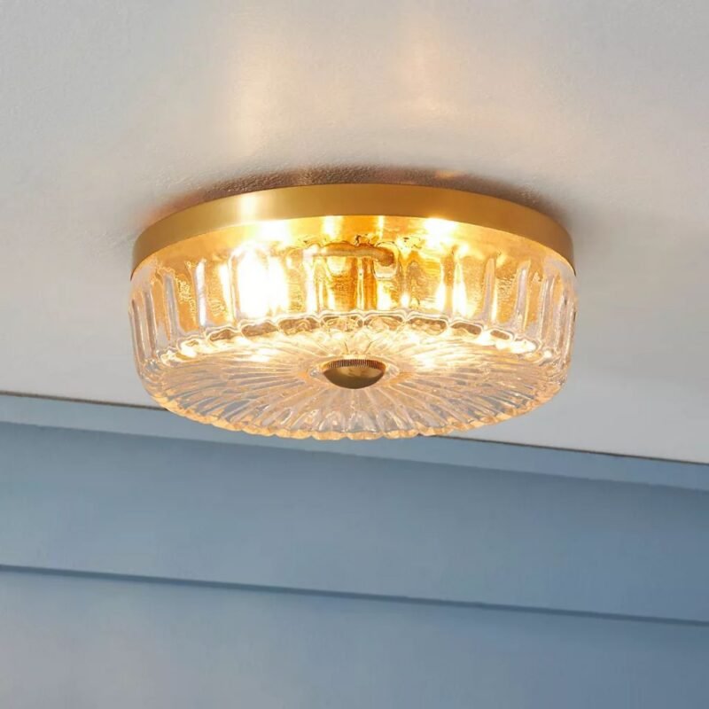 ELORA BRASS AND GLASS FLUSH MOUNT LIGHT