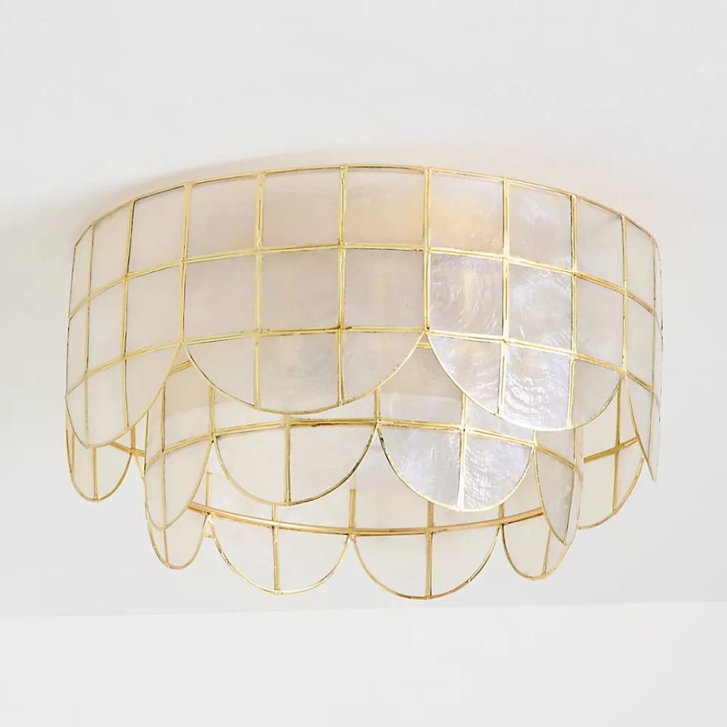 HEATHER CAPIZ SCALLOPED FLUSH MOUNT LIGHT HEATHER CAPIZ SCALLOPED FLUSH MOUNT LIGHT
