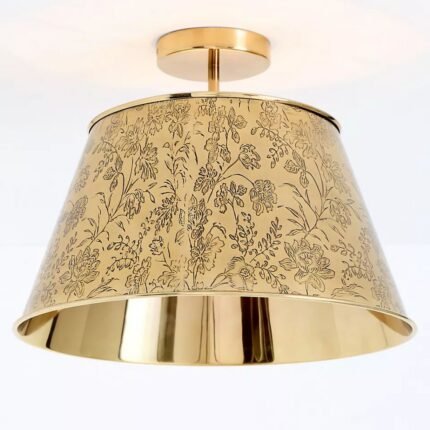 JOAN ETCHED FLORAL ANTIQUE BRASS FLUSH MOUNT LIGHT