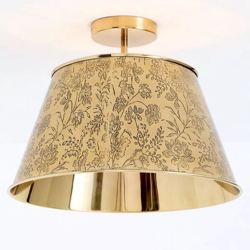 JOAN ETCHED FLORAL ANTIQUE BRASS FLUSH MOUNT LIGHT