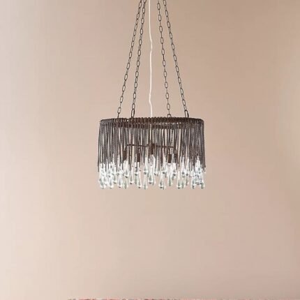 TALLIS RECYCLED GLASS AND TWISTED METAL CHANDELIER