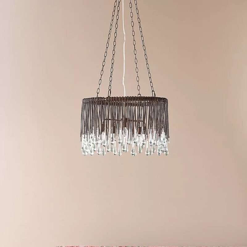 TALLIS RECYCLED GLASS AND TWISTED METAL CHANDELIER