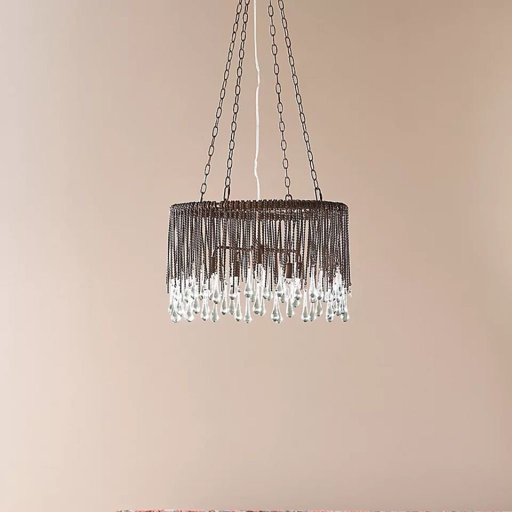 TALLIS RECYCLED GLASS AND TWISTED METAL CHANDELIER TALLIS RECYCLED GLASS AND TWISTED METAL CHANDELIER