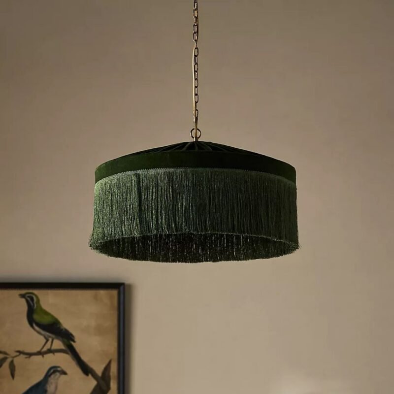 SINCLAIR TASSEL FRINGED VELVET PENDANT IN GREEN