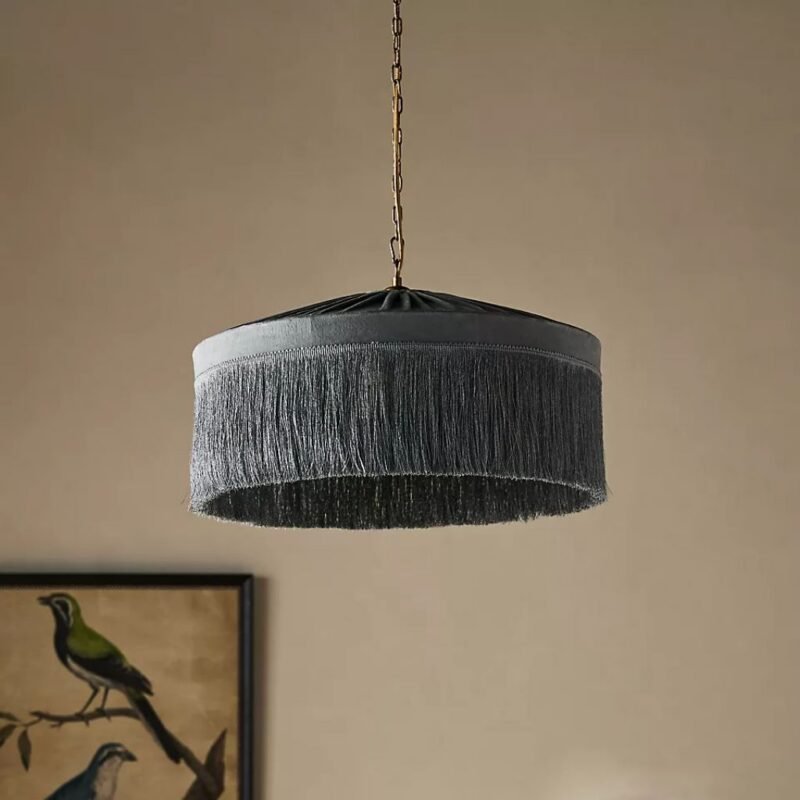SINCLAIR BLUE VELVET PENDANT WITH TASSEL FRINGE