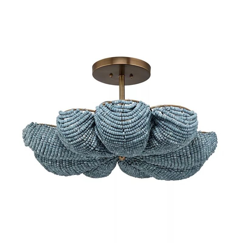 ANGUILLA BLUE WOOD BEADED SEMI-FLUSH MOUNT LIGHT