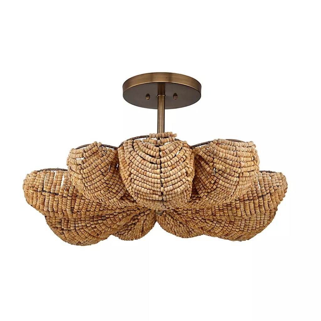 ANGUILLA CAMEL WOOD BEADED SEMI-FLUSH MOUNT LIGHT ANGUILLA CAMEL WOOD BEADED SEMI-FLUSH MOUNT LIGHT