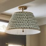 LEE BRASS 24 INCH RUCHED FLORAL PRINTED SEMI FLUSH MOUNT PENDANT LIGHT