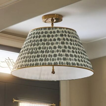 LEE BRASS 24 INCH RUCHED FLORAL PRINTED SEMI FLUSH MOUNT PENDANT LIGHT