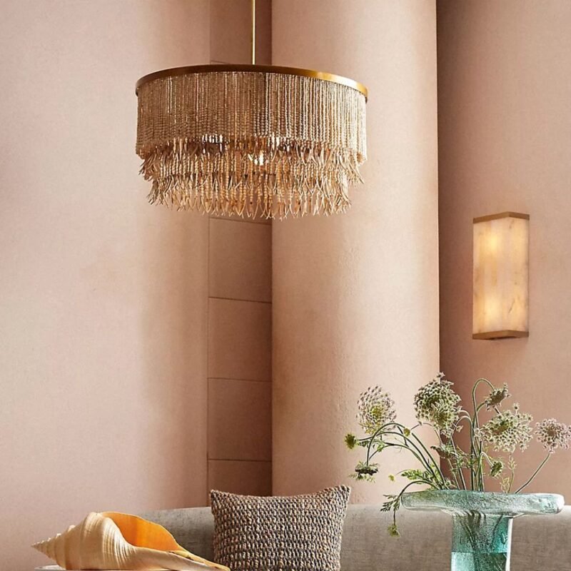 BAJA ORGANIC WOOD COCONUT SHELL BEADED CHANDELIER
