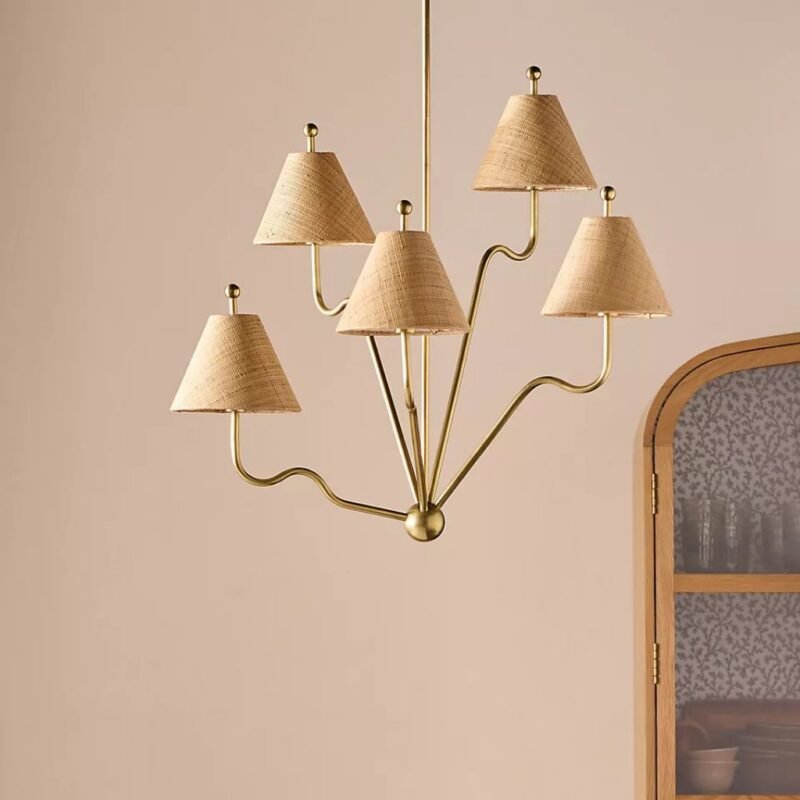 BEATRICE 5 ARM WAVY CHANDELIER BRASS