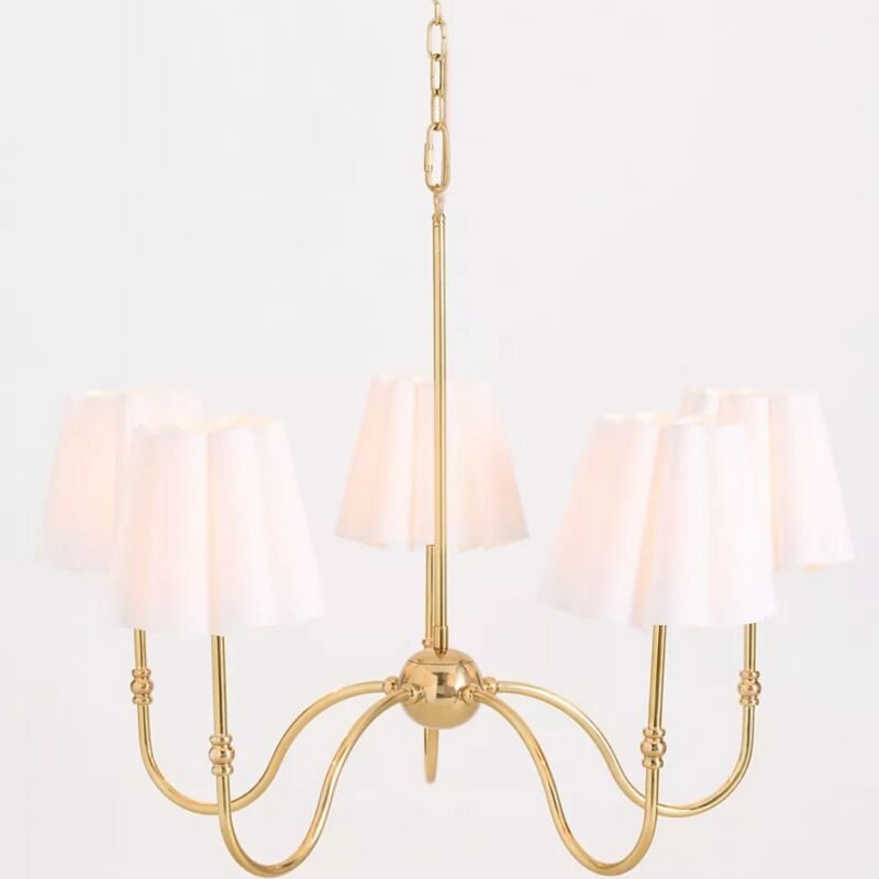 THE ANTIQUE BRASS SCALLOP SHADE CLASSIC 6 ARM CHANDELIER