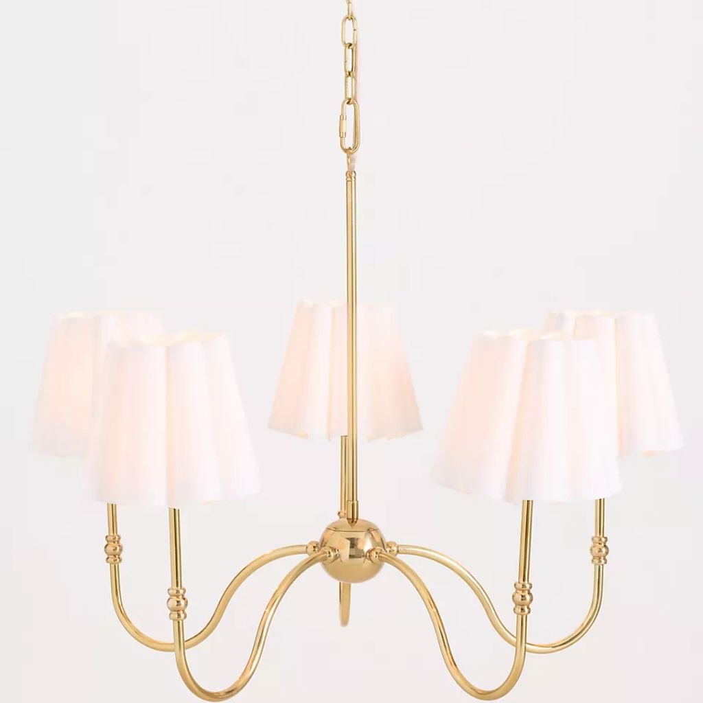 THE ANTIQUE BRASS SCALLOP SHADE CLASSIC 6 ARM CHANDELIER THE ANTIQUE BRASS SCALLOP SHADE CLASSIC 6 ARM CHANDELIER