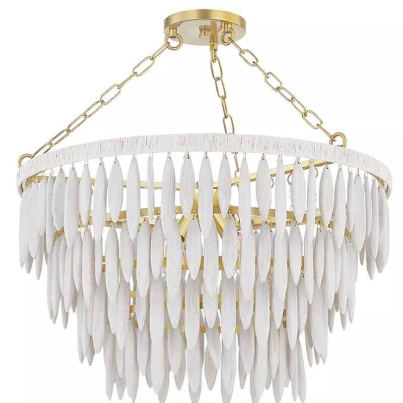 TIFFANY CASCADE WHITEWASHED WOODEN BEAD CHANDELIER