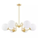 MITZI HAVANA 6 LIGHT AGED BRASS CHANDELIER WITH OPAL GLASS