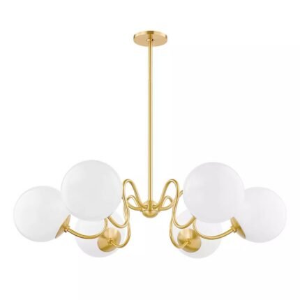 MITZI HAVANA 6 LIGHT AGED BRASS CHANDELIER WITH OPAL GLASS