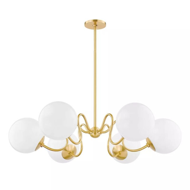 MITZI HAVANA 6 LIGHT AGED BRASS CHANDELIER WITH OPAL GLASS