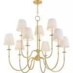 AMINA 9 LIGHT AGED BRASS CHANDELIER WITH LINEN SHADES