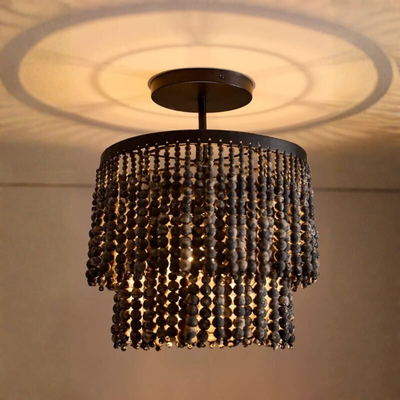 BEADED BLACK FLUSH MOUNT CEILING LIGHT