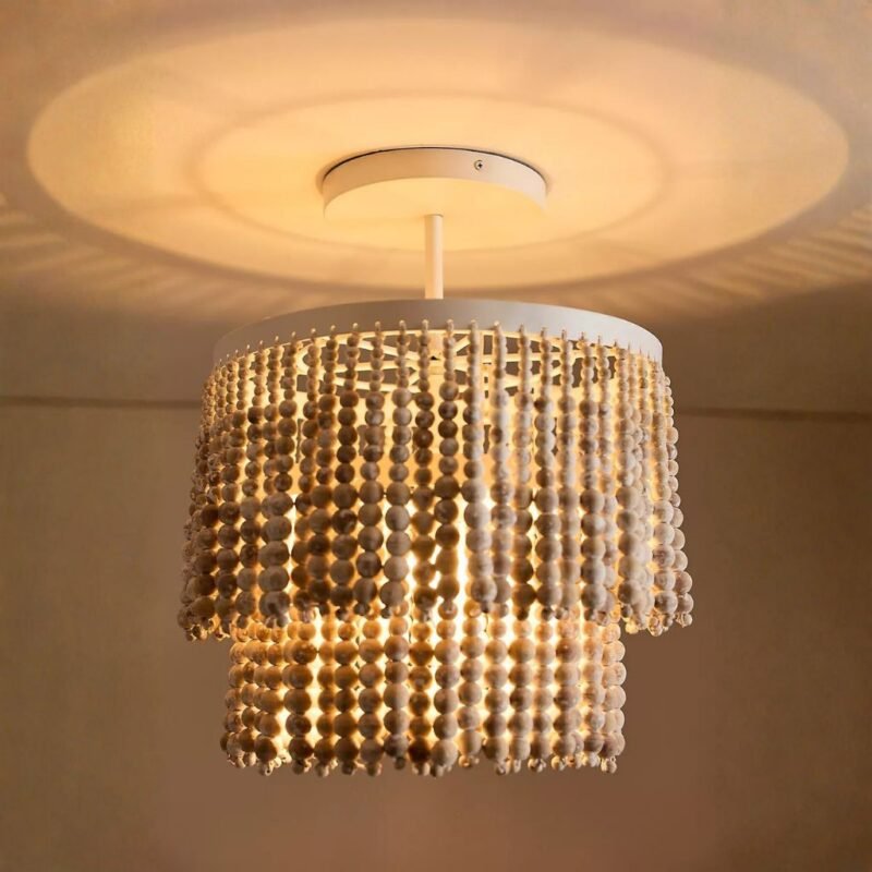 BEADED WHITE FLUSH MOUNT CEILING LIGHT