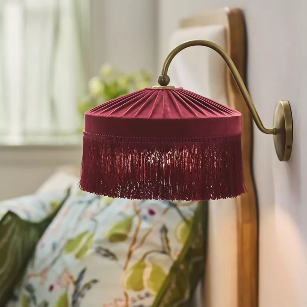 SINCLAIR TASSEL FRINGED VELVET SCONCE WALL LIGHT BURGUNDY SINCLAIR TASSEL FRINGED VELVET SCONCE WALL LIGHT BURGUNDY