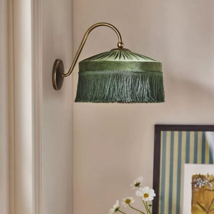 SINCLAIR TASSEL FRINGED VELVET SCONCE WALL LIGHT GREEN