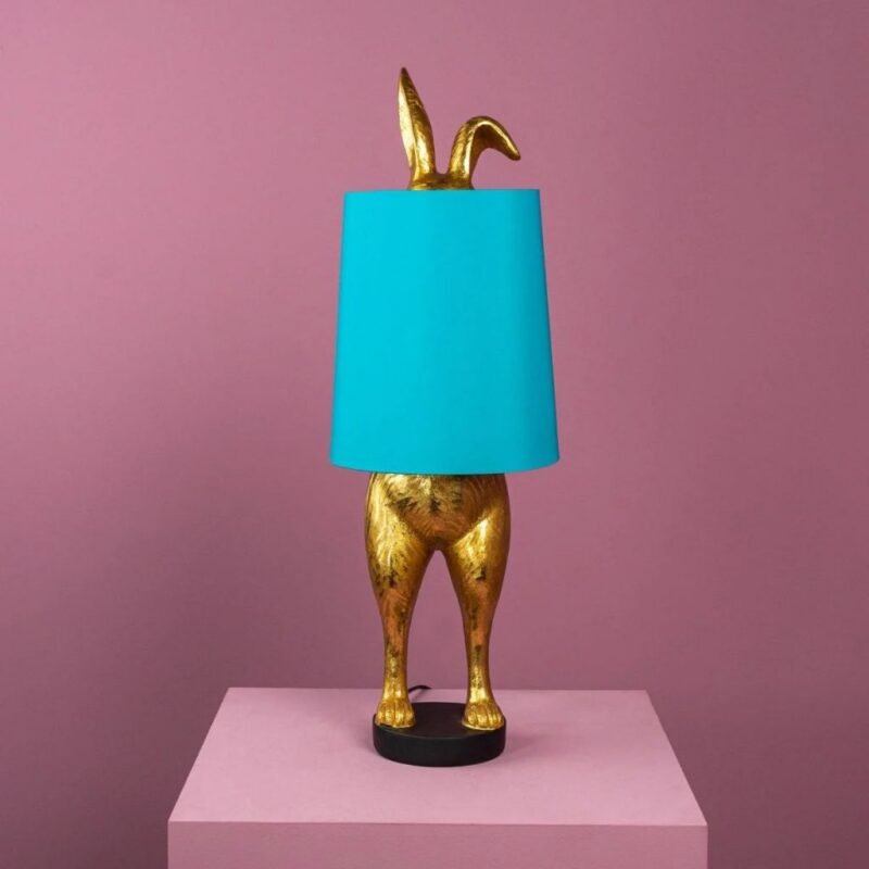 TABLE LAMP RABBIT HIDING BUNNY TURQUOISE