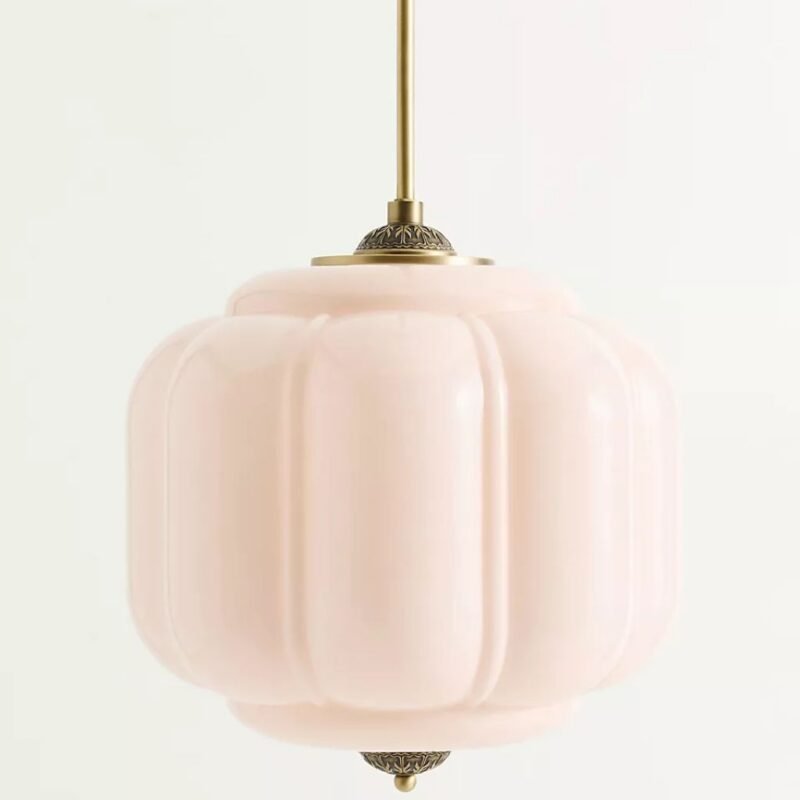 ELOISE SCALLOP MILK GLASS PENDANT CEILING LIGHT IN BLUSH PINK