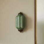 THE ELOISE SCALLOP GREEN GLASS BRASS FLUSH SCONCE WALL LIGHT
