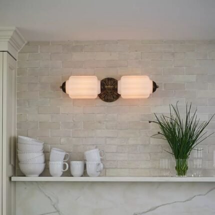 THE ELOISE WHITE GLASS BRASS VANITY WALL SCONCE