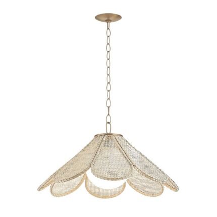 HUDSON VALLEY LIGHTING PETAL WOVEN RATTAN PATINA BRASS PENDANT