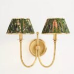 LEE GREEN DOUBLE ARTICULATING SHADED BRASS WALL SCONCE
