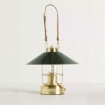 BARBOUR X ANTHROPOLOGIE METAL RECHARGEABLE LANTERN IN GREEN