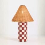 MERVE KAHRAMAN CHECKERED CERAMIC RATTAN TABLE LAMP