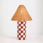 MERVE KAHRAMAN GREEN CERAMIC CHECKERED RATTAN TABLE LAMP