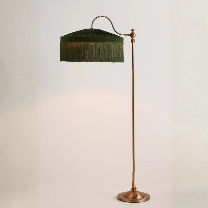 SINCLAIR GREEN VELVET FLOOR LAMP WITH TASSEL FRINGE