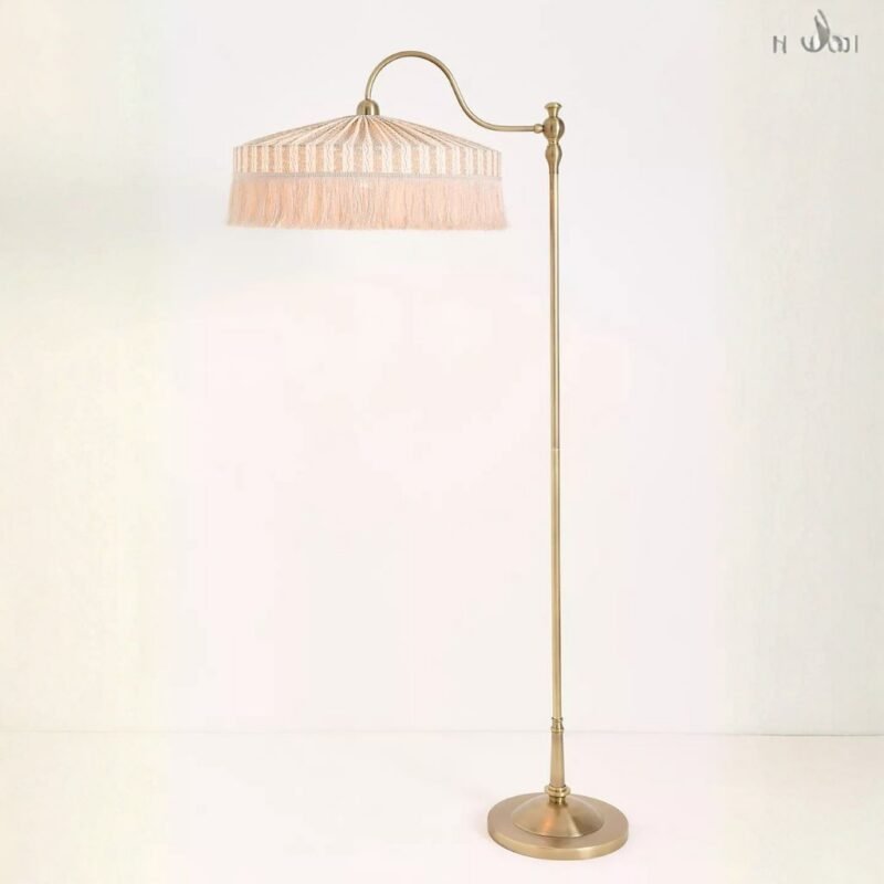 SINCLAIR CREAM LINEN FLOOR LAMP WITH TASSEL FRINGE