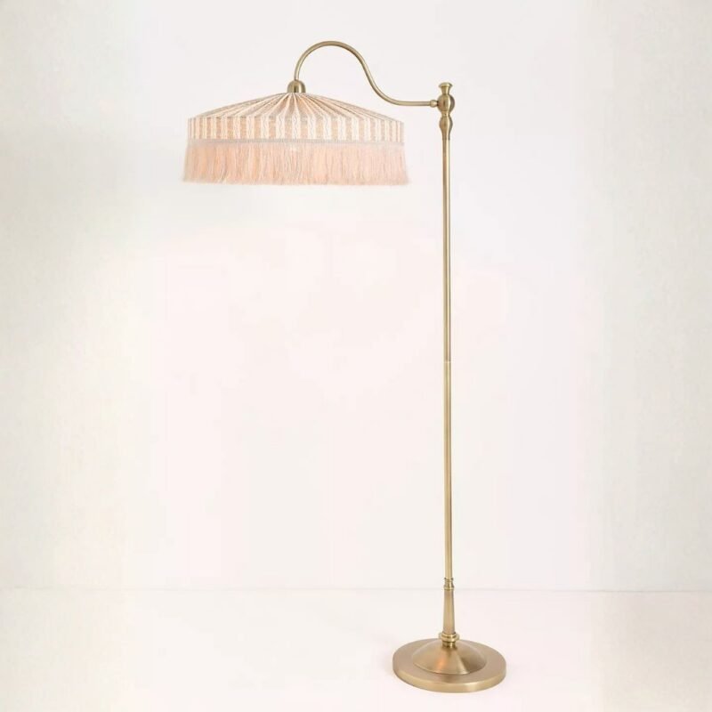 SINCLAIR IVY STRIPE LINEN FLOOR LAMP WITH TASSEL FRINGE